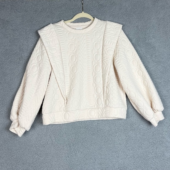 ANTHROPOLOGIE FIND ME NOW PUFF SLEEVE QUILTED SWEATSHIRT PULLOVER SWEATER SIZE S - Picture 3 of 11